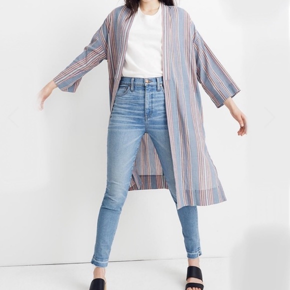 Madewell Striped Long Sleeve Open Cotton Robe Jacket Cardigan - Picture 1 of 11